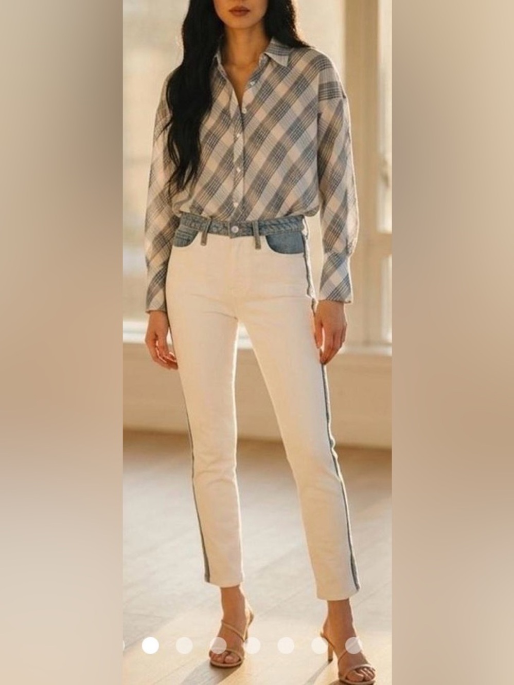Joie Two-Tone High Rise Ankle Jeans. Colorblock. Off-white and blue. Size 28